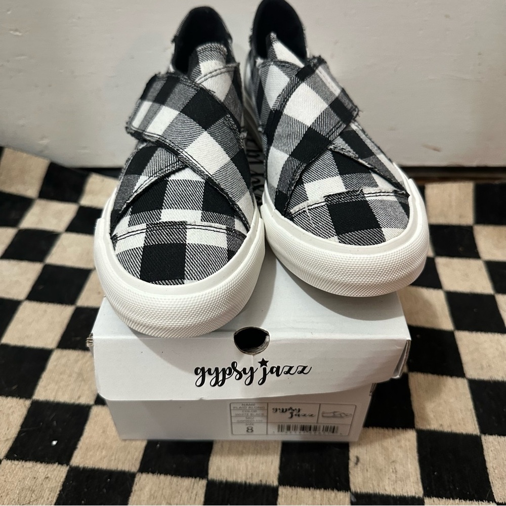 Gypsy Jazz Black and White Checkered Slip-On Sneakers